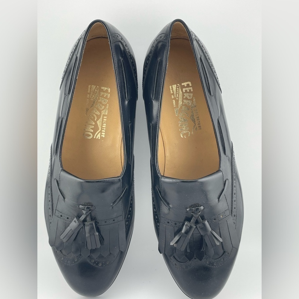 SALVATORE FERRAGAMO  Black Leather Eyelash Tassel Loafers 9.5E‌‌‌‌‌‌‌‌ - Picture 3 of 13